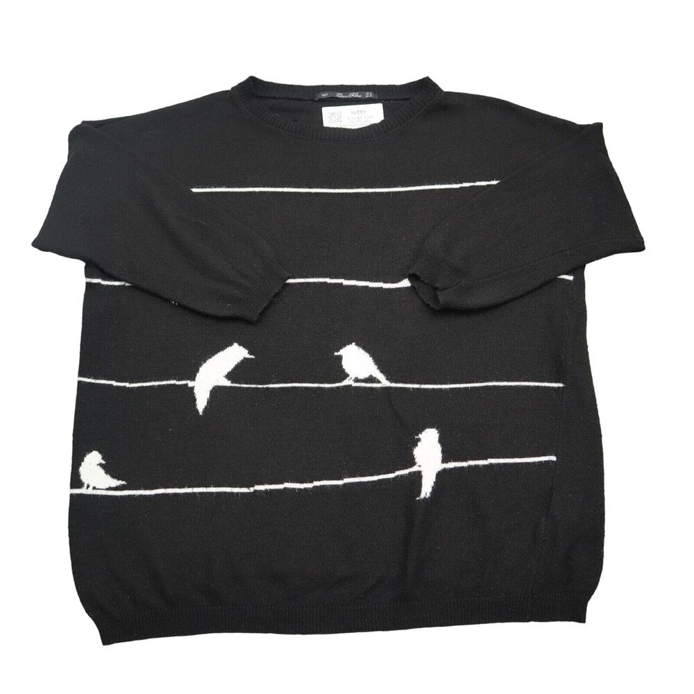 Zara Knit Sweater Womens M Black Quarter Sleeve Round Neck Stripe Pullover